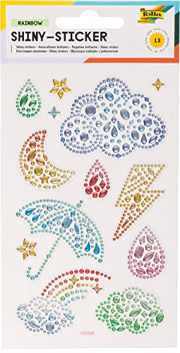 folia 18305 - Shiny Sticker, Rainbow, 13 Sticker, aus bunten Strasssteinen, in verschiedenen Motiven, einfach von der Folie abzuziehen von folia