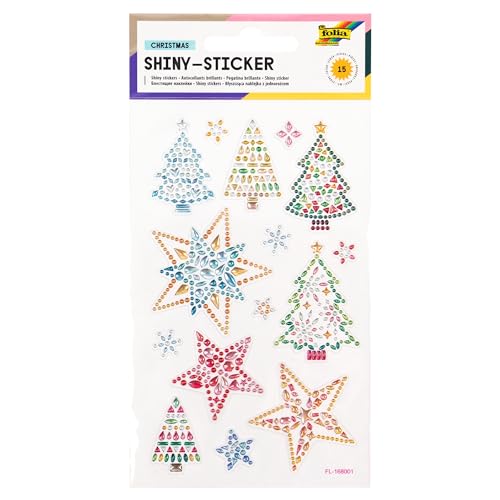 folia 18308 - Shiny Sticker, Christmas, 15 Sticker, aus bunten Strasssteinen, in verschiedenen Motiven, einfach von der Folie abzuziehen von folia