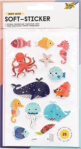 folia 19302 - Soft - Sticker Under Water, hochwertige Sticker aus Schaumstoff mit Heißfolienveredelung, 25 Sticker sortiert, ideal zum Verzieren von Grußkarten, Bastelarbeiten und Scrapbooking von folia