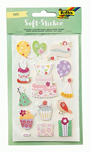 folia 19304 - Soft - Sticker Party, hochwertige Sticker aus Schaumstoff mit Heißfolienveredelung, 48 Sticker sortiert, ideal zum Verzieren von Grußkarten, Bastelarbeiten und Scrapbooking von folia