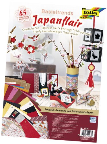 folia 1934 - Basteltrends "Japanflair" 45 Teile - Kreativset für Kinder und Erwachsene mit verschiedenen Trendmaterialien von folia