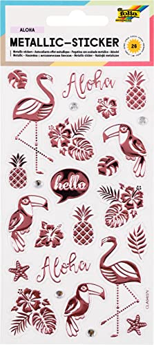 folia 19602 - Metallic - Sticker II mit Flamingo und anderen tropischen Motiven, 26 Stück, ideal geeignet zum Verzieren von Grußkarten, Bastelarbeiten und Scrapbooking von folia