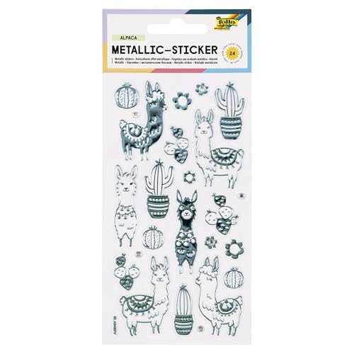 folia 19603 - Metallic - Sticker III mit Lama und Kaktus Motiven, 24 Stück, ideal geeignet zum Verzieren von Grußkarten, Bastelarbeiten und Scrapbooking, Bunt von folia