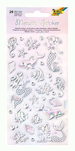 folia 19604 - Metallic - Sticker IV mit Meerjungfrau und Unterwasser Motiven, 29 Stück, ideal geeignet zum Verzieren von Grußkarten, Bastelarbeiten und Scrapbooking von folia