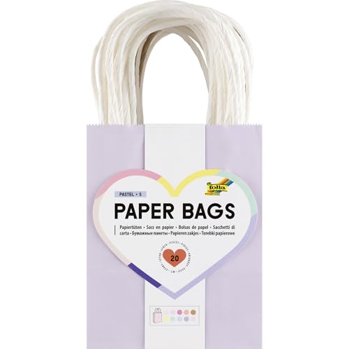 folia 21249 - Paper Bags Pastel S, 20 Papiertüten aus 110-125 g/m² Kraftpapier in 10 Pastellfarben, ca. 12 x 15 x 5,5 cm, zum Basteln, Verzieren und Verschenken von folia