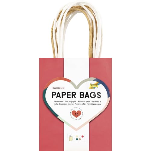 folia 21259/10 - Paper Bags Classic S, 10 Papiertüten aus 110-125 g/m² Kraftpapier in 5 Farben, ca. 12 x 15 x 5,5 cm, zum Basteln, Verzieren und Verschenken folia 21259/10 - Paper Bags Classic S, 10 Papiertüten aus 110-125 g/m² Kraftpapier in 5 Farben, ca. 12 x 15 x 5,5 cm, zum Basteln, Verzieren und Verschenken von folia