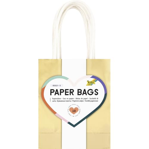 folia 21269/10 - Paper Bags Gold S, 10 Papiertüten aus 110 g/m² Kraftpapier in Gold, ca. 12 x 15 x 5,5 cm, zum Basteln, Verzieren und Verschenken folia 21269/10 - Paper Bags Gold S, 10 Papiertüten aus 110 g/m² Kraftpapier in Gold, ca. 12 x 15 x 5,5 cm, zum Basteln, Verzieren und Verschenken von folia