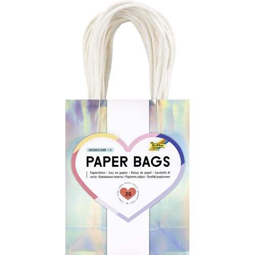 folia 21279 - Paper Bags Iridescent S, 20 Papiertüten aus 110 g/m² Kraftpapier in irisierend-schillernd, ca. 12 x 15 x 5,5 cm, zum Basteln, Verzieren und Verschenken folia 21279 - Paper Bags Iridescent S, 20 Papiertüten aus 110 g/m² Kraftpapier in irisierend-schillernd, ca. 12 x 15 x 5,5 cm, zum Basteln, Verzieren und Verschenken von folia