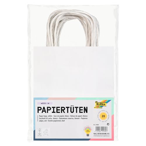 folia 21800 - Papiertüten aus Kraftpapier, Geschenktüten, 20 Stück, 18 x 8 x 21 cm, weiß - zum Basteln, Verzieren und Verschenken folia 21800 - Papiertüten aus Kraftpapier, Geschenktüten, 20 Stück, 18 x 8 x 21 cm, weiß - zum Basteln, Verzieren und Verschenken von folia