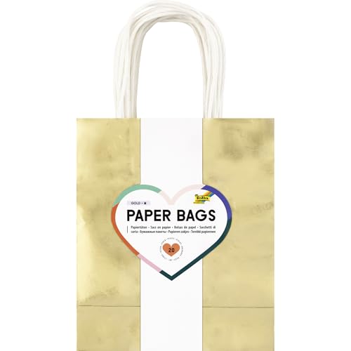 folia 21869 - Paper Bags Gold M, 20 Papiertüten aus 110 g/m² Kraftpapier in Gold, ca. 18 x 21 x 8 cm, zum Basteln, Verzieren und Verschenken folia 21869 - Paper Bags Gold M, 20 Papiertüten aus 110 g/m² Kraftpapier in Gold, ca. 18 x 21 x 8 cm, zum Basteln, Verzieren und Verschenken von folia