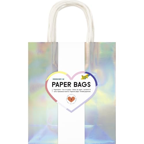 folia 21879/7 - Paper Bags Iridescent M, 7 Papiertüten aus 110 g/m² Kraftpapier in irisierend-schillernd, ca. 18 x 21 x 8 cm, zum Basteln, Verzieren und Verschenken von folia