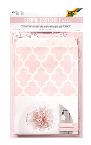 folia 21910 - Bastelset Sterne aus Papiertüten, 28 Tüten mit rosa Motivdruck je 13 x 18 cm groß, für 3 Papiersterne im Schneeflocken Design Ø 36 cm folia 21910 - Bastelset Sterne aus Papiertüten, 28 Tüten mit rosa Motivdruck je 13 x 18 cm groß, für 3 Papiersterne im Schneeflocken Design Ø 36 cm von folia