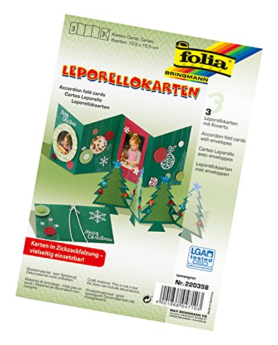 folia 220358 - Leporellos ca. 10,5 x 15,5 cm, 4 fach, 3 Leporellos (300 g/qm) und Kuverts, tannengrün von folia
