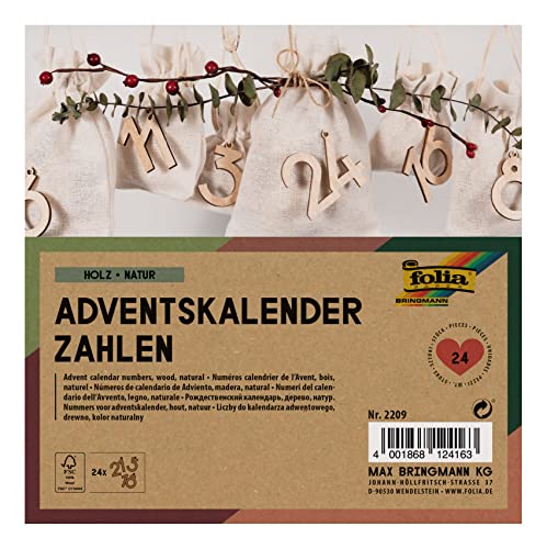 folia 2209 - Adventskalender Zahlen, Holz natur, 24 Zahlen aus Holz zum Aufhängen folia 2209 - Adventskalender Zahlen, Holz natur, 24 Zahlen aus Holz zum Aufhängen von folia