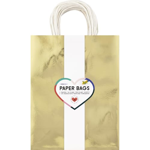 folia 22469 - Paper Bags Gold L, 20 Papiertüten aus 110 g/m² Kraftpapier in Gold, ca. 24 x 31 x 12 cm, zum Basteln, Verzieren und Verschenken von folia