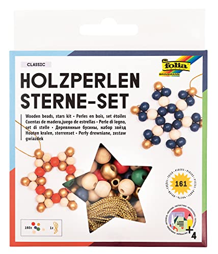 folia 22521 - Holz-Perlen Sterne Set "Classic", Bastelset mit 160 Holzkugeln und einer goldenen Schnur zum Auffädeln, zum Basteln von Sternen und Anhängern folia 22521 - Holz-Perlen Sterne Set "Classic", Bastelset mit 160 Holzkugeln und einer goldenen Schnur zum Auffädeln, zum Basteln von Sternen und Anhängern von folia