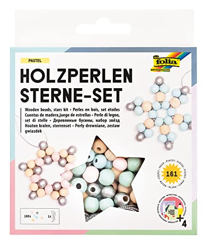 folia 22522 - Holz-Perlen Sterne Set "Pastel", Bastelset mit 160 Holzkugeln und einer silbernen Schnur zum Auffädeln, zum Basteln von Sternen und Anhängern folia 22522 - Holz-Perlen Sterne Set "Pastel", Bastelset mit 160 Holzkugeln und einer silbernen Schnur zum Auffädeln, zum Basteln von Sternen und Anhängern von folia