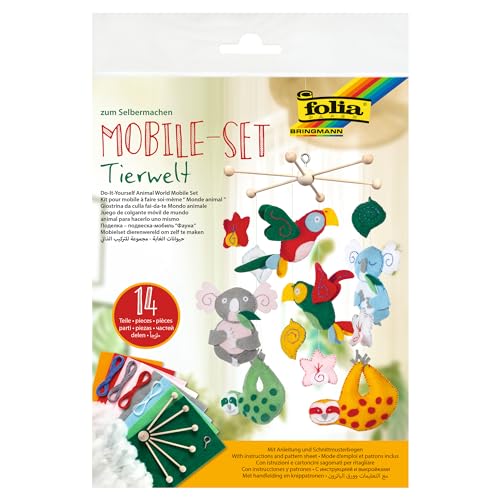 folia 22869 - Mobile Set Tierwelt zum Selbermachen, mit 14 Teilen, Anleitung und Schnittmusterbogen - Komplettset zur Erstellung eines Mobiles folia 22869 - Mobile Set Tierwelt zum Selbermachen, mit 14 Teilen, Anleitung und Schnittmusterbogen - Komplettset zur Erstellung eines Mobiles von folia