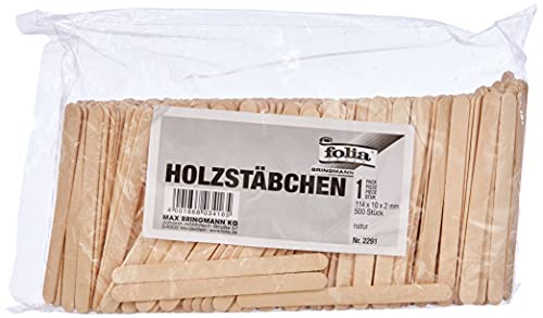 folia 2291 - Holzstäbchen, 114 x 10 x 2 mm, 500 Stück, natur - für vielfältige Bastelarbeiten von folia