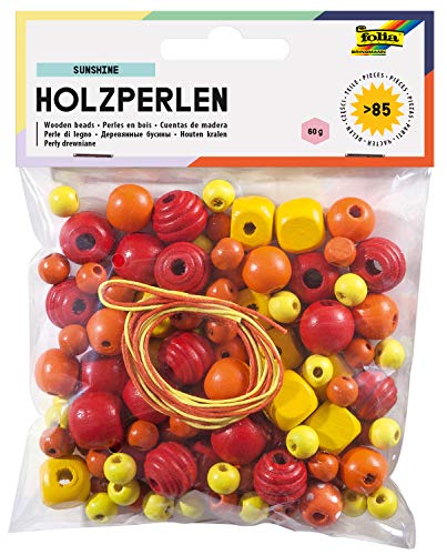 folia 22971 - Holzperlen, Sunshine-Mix, gelb/rot, 60 g entspricht bis zu 85 Teilen, in verschiedenen Farben und Formen, zum Basteln von Ketten und Armbändern, inklusive 2 Schnüre je ca. 85 cm folia 22971 - Holzperlen, Sunshine-Mix, gelb/rot, 60 g entspricht bis zu 85 Teilen, in verschiedenen Farben und Formen, zum Basteln von Ketten und Armbändern, inklusive 2 Schnüre je ca. 85 cm von folia