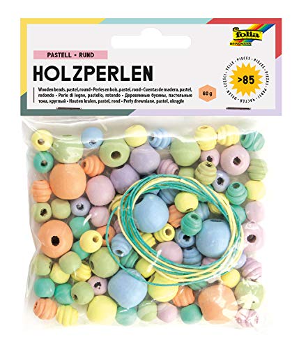 folia 22976 - Holzperlen, 84 Stück, in 6 verschiedenen Farben und 4 verschiedenen Größen, zum Basteln von Ketten und Armbändern, inklusive 2 Schnüre je ca. 85 cm, pastell folia 22976 - Holzperlen, 84 Stück, in 6 verschiedenen Farben und 4 verschiedenen Größen, zum Basteln von Ketten und Armbändern, inklusive 2 Schnüre je ca. 85 cm, pastell von folia