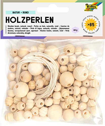 folia 22977 - Holzperlen, 84 Stück, in 4 verschiedenen Größen, zum Basteln von Ketten und Armbändern, inklusive 2 Schnüre je ca. 85 cm, natur folia 22977 - Holzperlen, 84 Stück, in 4 verschiedenen Größen, zum Basteln von Ketten und Armbändern, inklusive 2 Schnüre je ca. 85 cm, natur von folia