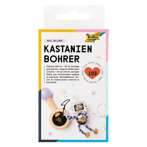 folia 23007 - Kastanienbohrer Bastelset FALL IN LOVE mit Haltevorrichtung aus Holz, 2 und 3 mm Bohrer aus Metall, Set für Kinder und Erwachsene, inkl. 100 Zahnstochern folia 23007 - Kastanienbohrer Bastelset FALL IN LOVE mit Haltevorrichtung aus Holz, 2 und 3 mm Bohrer aus Metall, Set für Kinder und Erwachsene, inkl. 100 Zahnstochern von folia