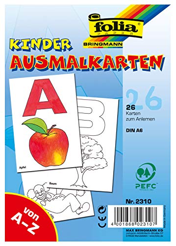 folia 2310 - Buchstabenkarten, ABC-Lernkarten zum Ausmalen und Lernen, DIN A6, 26 Karten, ideal als Geschenk für den Schulanfang von folia