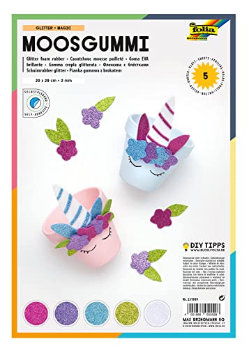 folia 231909 - Glitter Moosgummi, 20 x 29 cm, 5 Blatt in 5 Farben sortiert, einseitig selbstklebend folia 231909 - Glitter Moosgummi, 20 x 29 cm, 5 Blatt in 5 Farben sortiert, einseitig selbstklebend von folia