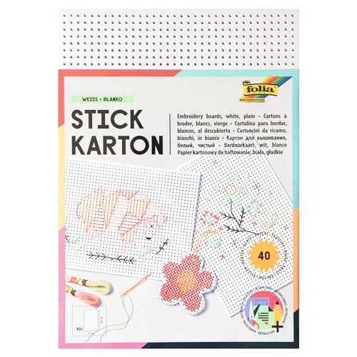 folia 2322 - Stickkarton 300g / m², weiß unbedruckt, ca. 17,5 x 24,5 cm, 40 Blatt - ideal für Stickübungen folia 2322 - Stickkarton 300g / m², weiß unbedruckt, ca. 17,5 x 24,5 cm, 40 Blatt - ideal für Stickübungen von folia