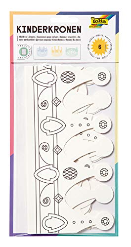 folia 23309 - Kinderkronen, aus Pappe, in 3 Formen sortiert, 6 Stück, weiß, zum selbst Bemalen und Gestalten, für Kinder, Jungen und Mädchen, ideal für Kindergeburtstage und Partys folia 23309 - Kinderkronen, aus Pappe, in 3 Formen sortiert, 6 Stück, weiß, zum selbst Bemalen und Gestalten, für Kinder, Jungen und Mädchen, ideal für Kindergeburtstage und Partys von folia