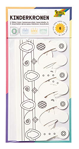 folia 23309 - Kinderkronen, aus Pappe, in 3 Formen sortiert, 6 Stück, weiß, zum selbst Bemalen und Gestalten, für Kinder, Jungen und Mädchen, ideal für Kindergeburtstage und Partys von folia