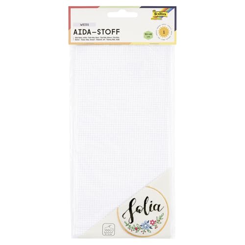 folia 23402 - Aida-Stoff für Stickarbeiten, weiß, 1 Bogen ca. 50 x 49 cm von folia