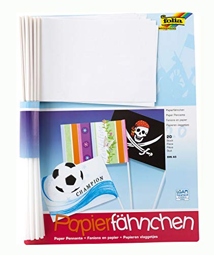 folia 2372 - Papierfähnchen, DIN A5, Stablänge 40cm, 20 Stück, weiß - zum bemalen, bekleben und verzieren folia 2372 - Papierfähnchen, DIN A5, Stablänge 40cm, 20 Stück, weiß - zum bemalen, bekleben und verzieren von folia