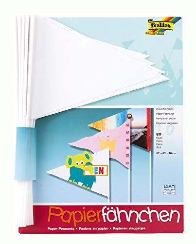 folia 2373 - Papierfähnchen, Wimpel, Stablänge 40cm, 20 Stück, weiß - zum bemalen, bekleben und verzieren folia 2373 - Papierfähnchen, Wimpel, Stablänge 40cm, 20 Stück, weiß - zum bemalen, bekleben und verzieren von folia