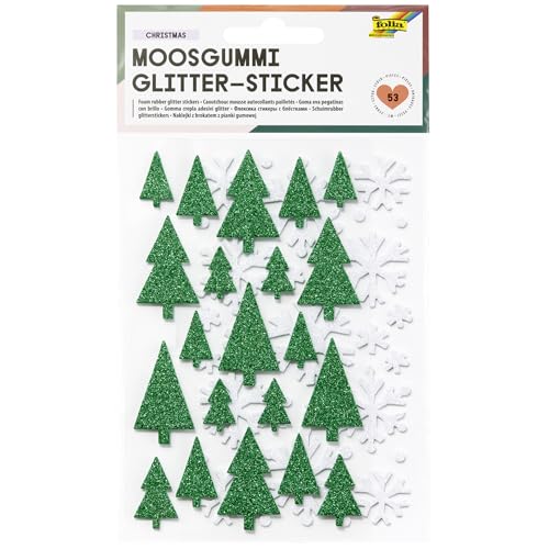 folia 23774 - Moosgummi Glitter-Sticker CHRISTMAS, 53 Stück in Grün und Weiß, Tannen- und Schneeflocken Aufkleber zum Verzieren und Dekorieren folia 23774 - Moosgummi Glitter-Sticker CHRISTMAS, 53 Stück in Grün und Weiß, Tannen- und Schneeflocken Aufkleber zum Verzieren und Dekorieren von folia