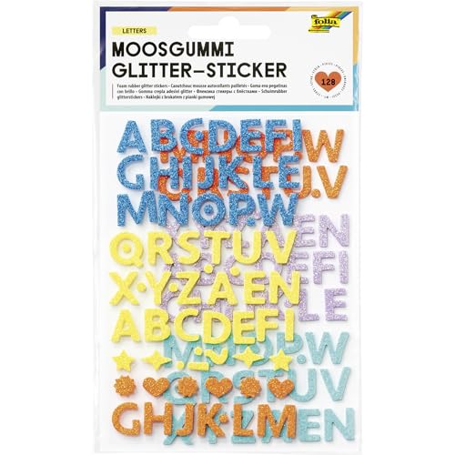 folia 23776 - Moosgummi Glitter-Sticker LETTERS, 128 Stück in 5 verschiedenen Farben, Buchstaben-Aufkleber zum Verzieren und Dekorieren folia 23776 - Moosgummi Glitter-Sticker LETTERS, 128 Stück in 5 verschiedenen Farben, Buchstaben-Aufkleber zum Verzieren und Dekorieren von folia