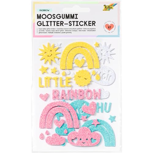 folia 23789 - Moosgummi Glitter-Sticker, Rainbow, sortiert in 4 verschiedenen Farben, 67 Stück zum Verzieren und Dekorieren folia 23789 - Moosgummi Glitter-Sticker, Rainbow, sortiert in 4 verschiedenen Farben, 67 Stück zum Verzieren und Dekorieren von folia