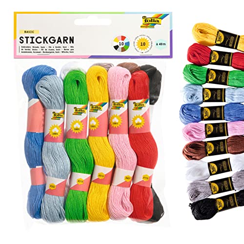 folia 23992 - Stickgarn, 100 % Baumwolle, 10 Docken à 40 m in 10 Farben sortiert, zum Sticken, Knüpfen und Basteln folia 23992 - Stickgarn, 100 % Baumwolle, 10 Docken à 40 m in 10 Farben sortiert, zum Sticken, Knüpfen und Basteln von folia