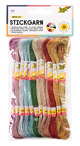 folia 23994 - Stickgarn Metallic, 100 % Polyester, 26 Docken à 8 m in 13 metallisch schimmernden Farben sortiert, zum Sticken, Knüpfen und Basteln folia 23994 - Stickgarn Metallic, 100 % Polyester, 26 Docken à 8 m in 13 metallisch schimmernden Farben sortiert, zum Sticken, Knüpfen und Basteln von folia
