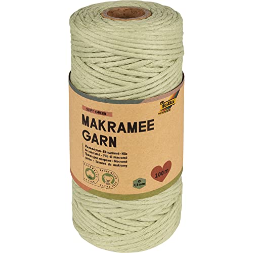 folia 24992 - Makramee Garn Soft Green, 100 % Baumwolle, 100 m gedrehtes Garn in weichem Grün, Durchmesser 3,5 mm, zum Basteln und Knüpfen folia 24992 - Makramee Garn Soft Green, 100 % Baumwolle, 100 m gedrehtes Garn in weichem Grün, Durchmesser 3,5 mm, zum Basteln und Knüpfen von folia
