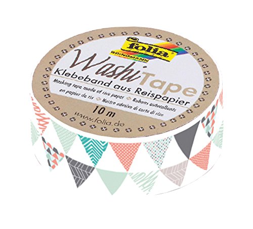 folia 26066 - Washi Tape, Klebeband aus Reispapier, Dreiecke, 1 Rolle ca. 10 m x 15 mm - ideal zum Verzieren und Dekorieren von folia