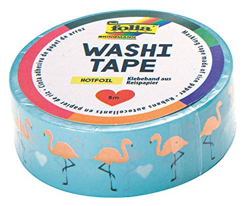 folia 26102 - Washi Tape, Klebeband aus Reispapier, Hotfoil rosegold Flamingos, 1 Rolle ca. 5 m x 15 mm - ideal zum Verzieren und Dekorieren von folia