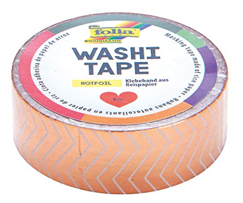 folia 26103 - Washi Tape, Klebeband aus Reispapier, Hotfoil rosegold Streifen, 1 Rolle ca. 5 m x 15 mm - ideal zum Verzieren und Dekorieren von folia
