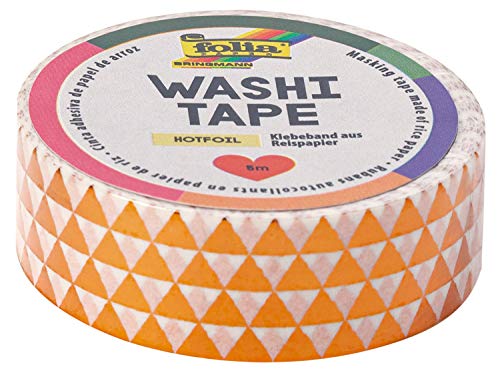 folia 26104 - Washi Tape, Klebeband aus Reispapier, Hotfoil kupfer Dreieck, 1 Rolle ca. 5 m x 15 mm - ideal zum Verzieren und Dekorieren von folia