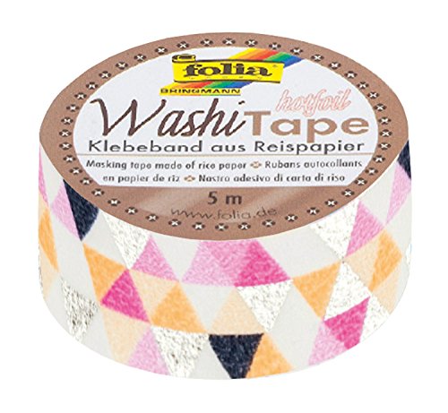 folia 26108 - Washi Tape, Klebeband aus Reispapier, Hotfoil silber Dreieck, 1 Rolle ca. 5 m x 15 mm - ideal zum Verzieren und Dekorieren von folia