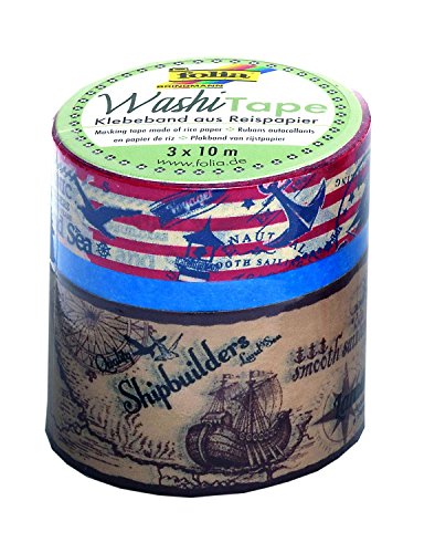 folia 26303 - Washi Tape, Klebeband aus Reispapier, Seefahrt, 3er Set - ideal zum Verzieren und Dekorieren folia 26303 - Washi Tape, Klebeband aus Reispapier, Seefahrt, 3er Set - ideal zum Verzieren und Dekorieren von folia