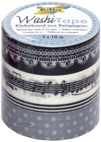 folia 26402 - Washi Tape, Klebeband aus Reispapier, 4er Set Melodie - ideal zum Verzieren und Dekorieren von folia