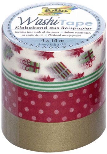 folia 26408 - Washi Tape, Klebeband aus Reispapier, 4er-Set Weihnachten Klassik - ideal zum Verzieren und Dekorieren von folia