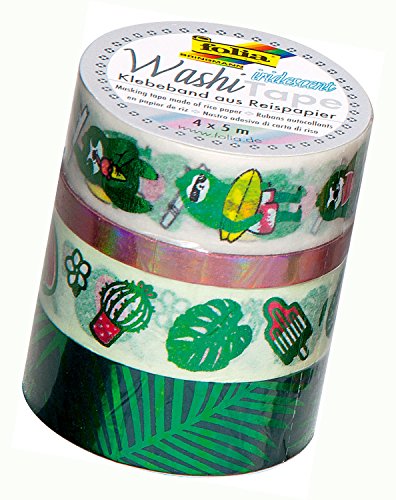 folia 26425 - Washi Tape, Klebeband aus Reispapier, Hotfoil irisierend grün, 4er Set - ideal zum Verzieren und Dekorieren von folia